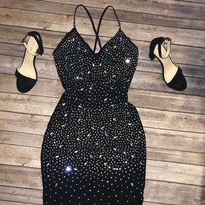 Jeweled black cocktail dress